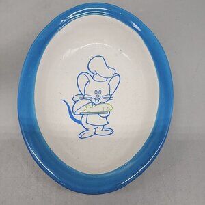 Vintage Cat Food Bowl Blue Mouse Fish Ceramic Unbranded